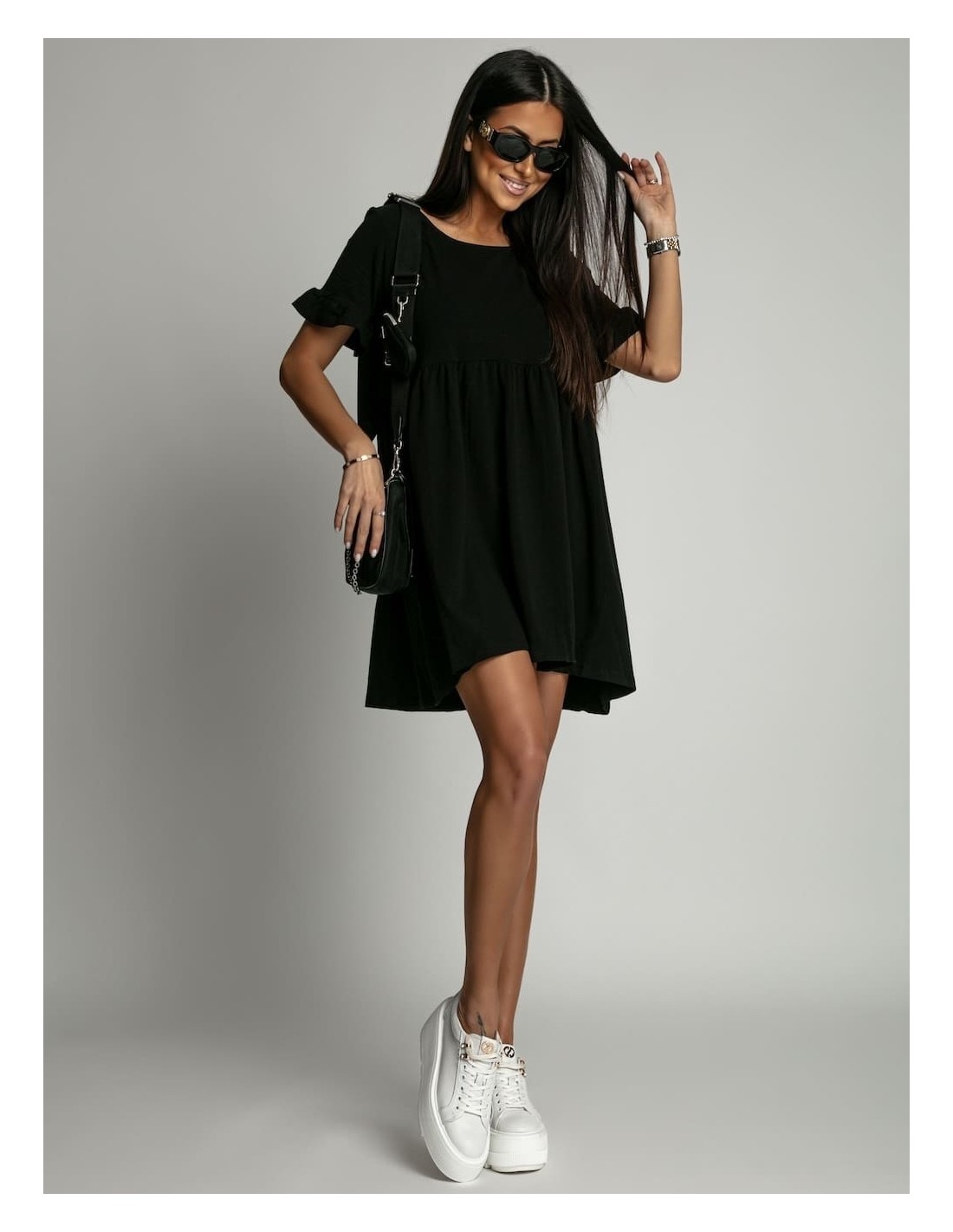 Oversize dress with short sleeves, black FK530 - Online store - Boutique